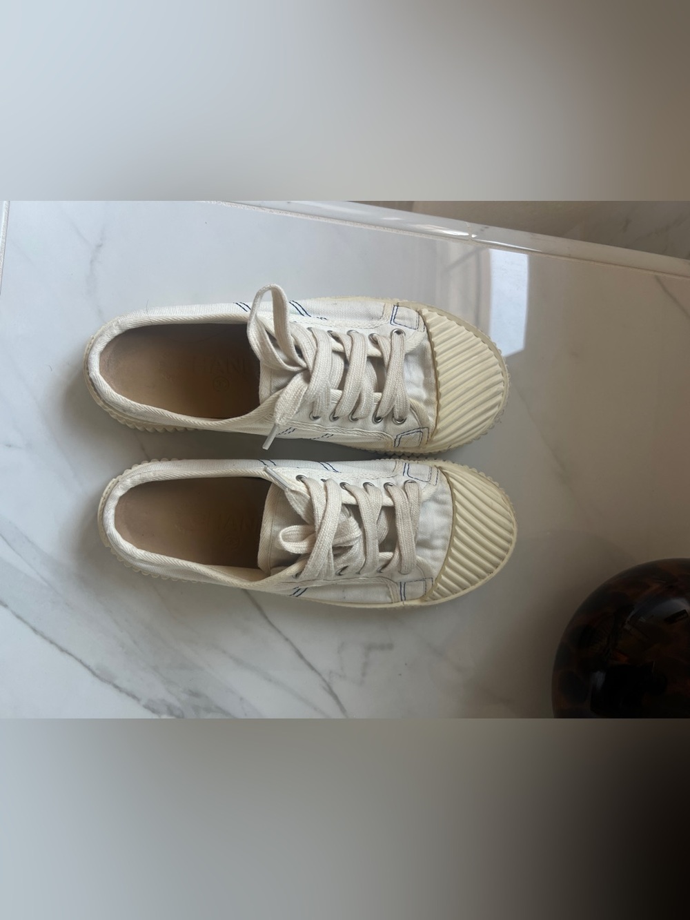 Women's Cream Canvas Lace-Up Sneakers
